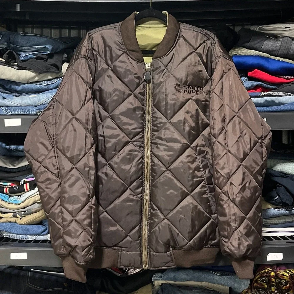 NWT‎ Vintage Southpole Bomber Jacket Reversible Mens XL Green Brown Y2K